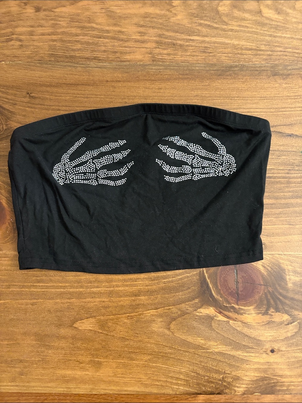 Black Rhinestone Skeleton Hand Bandeau Top